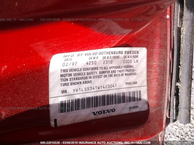 YV1LS5341W1423041 - 1998 VOLVO S70 T5 TURBO RED photo 9