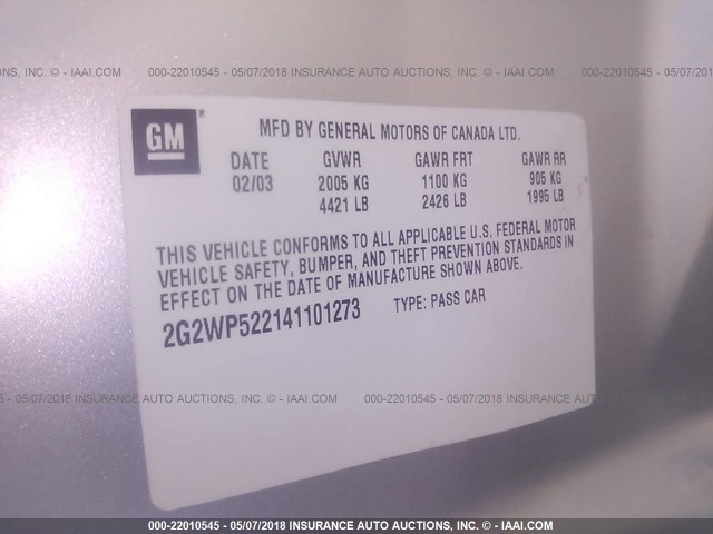 2G2WP522141101273 - 2004 PONTIAC GRAND PRIX GT SILVER photo 9