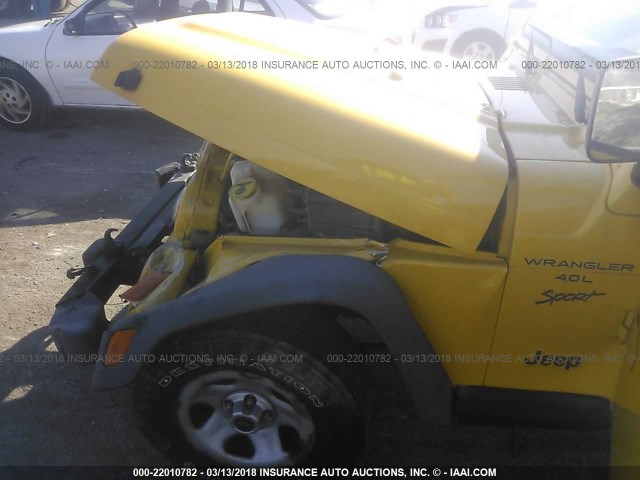 1J4FA49S91P314686 - 2001 JEEP WRANGLER / TJ SPORT YELLOW photo 6