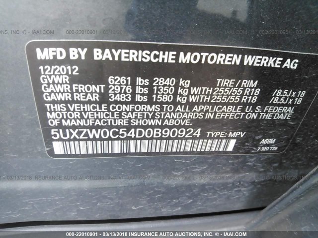 5UXZW0C54D0B90924 - 2013 BMW X5 XDRIVE35D GRAY photo 9