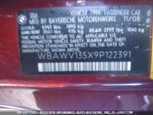 WBAWV135X9P122391 - 2009 BMW 328 I SULEV RED photo 9