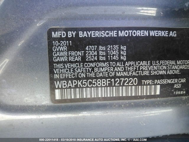 WBAPK5C58BF127220 - 2011 BMW 328 XI SULEV GRAY photo 9