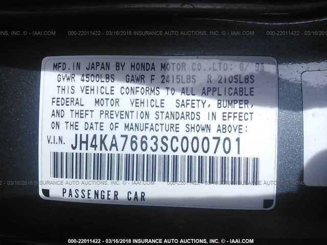 JH4KA7663SC000701 - 1995 ACURA LEGEND L GREEN photo 9