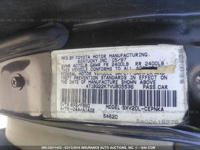 4T1BG22K7VU805536 - 1997 TOYOTA CAMRY CE/LE/XLE 黑色 照片 9