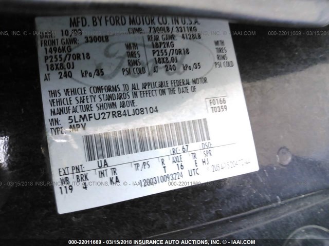 5LMFU27R84LJ08104 - 2004 LINCOLN NAVIGATOR 黑色 照片 9