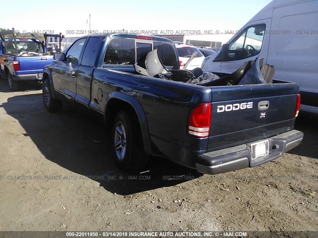 1B7GL12X32S666816 - 2002 DODGE DAKOTA SXT BLUE photo 3