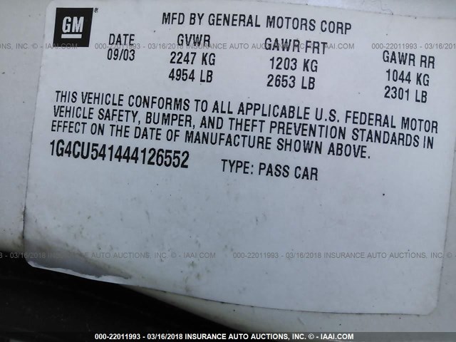 1G4CU541444126552 - 2004 BUICK PARK AVENUE ULTRA WHITE photo 9