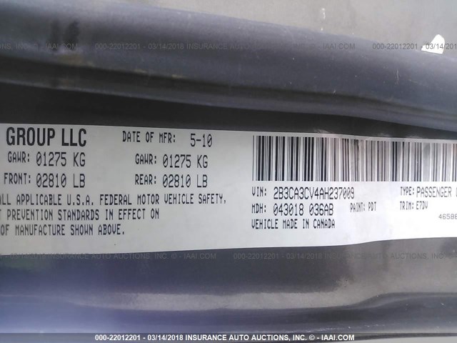 2B3CA3CV4AH237009 - 2010 DODGE CHARGER SXT GRAY photo 9