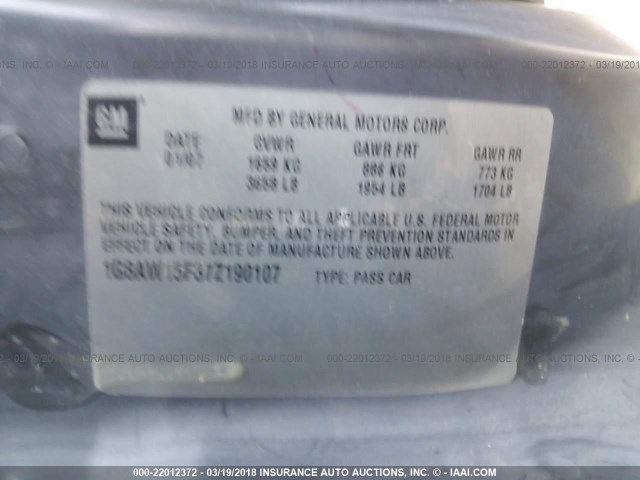 1G8AW15F37Z190107 - 2007 SATURN ION LEVEL 3 GRAY photo 9