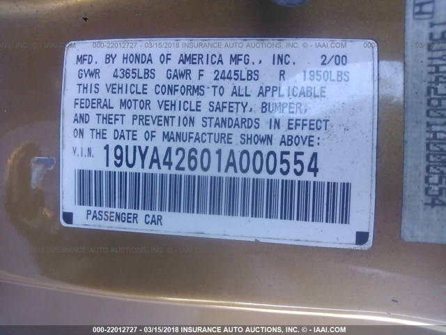 19UYA42601A000554 - 2001 ACURA 3.2CL TYPE-S MAROON photo 9