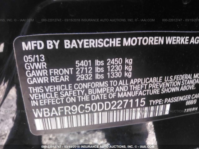 WBAFR9C50DD227115 - 2013 BMW 550 I BLACK photo 9