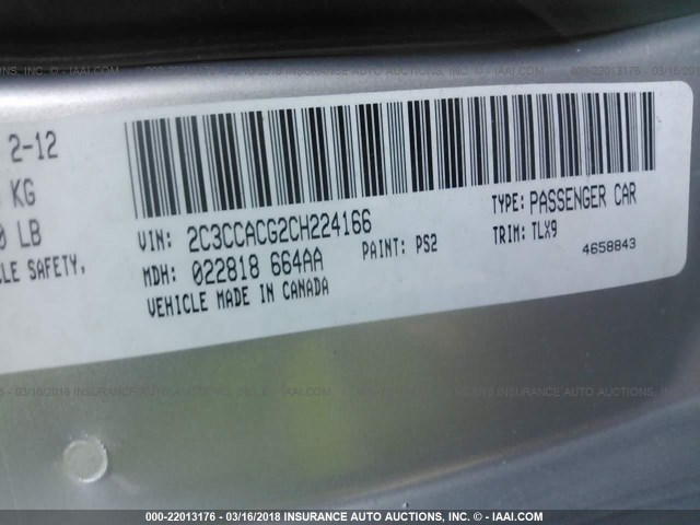 2C3CCACG2CH224166 - 2012 CHRYSLER 300 LIMITED SILVER photo 9