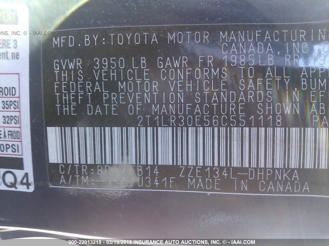 2T1LR30E56C551118 - 2006 TOYOTA COROLLA MATRIX XR BLUE photo 9