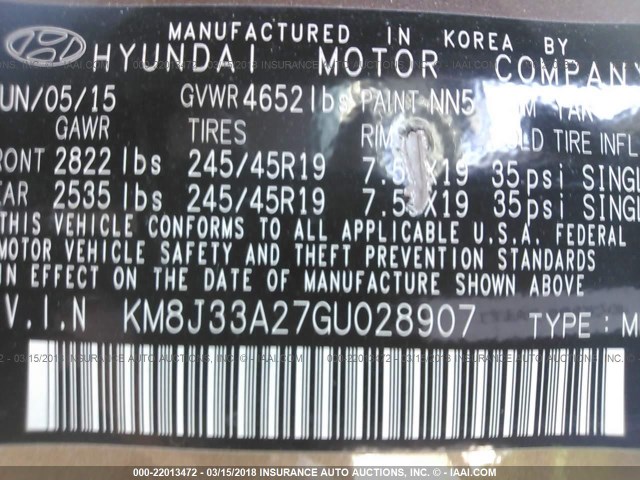 KM8J33A27GU028907 - 2016 HYUNDAI TUCSON LIMITED/SPORT AND ECO/SE BROWN photo 9