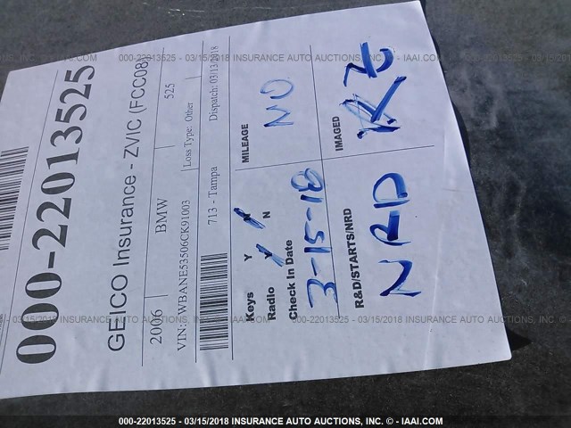 WBANE53506CK91003 - 2006 BMW 525 I BLACK photo 7