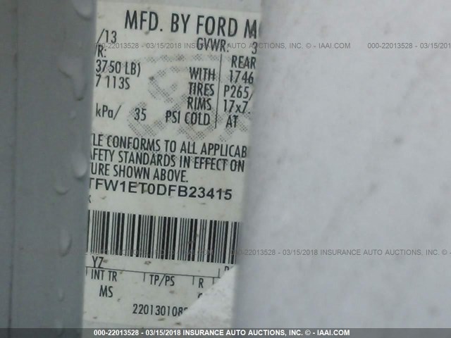 1FTFW1ET0DFB23415 - 2013 FORD F150 SUPERCREW WHITE photo 9