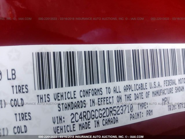 2C4RDGCG2DR523710 - 2013 DODGE GRAND CARAVAN SXT RED photo 9