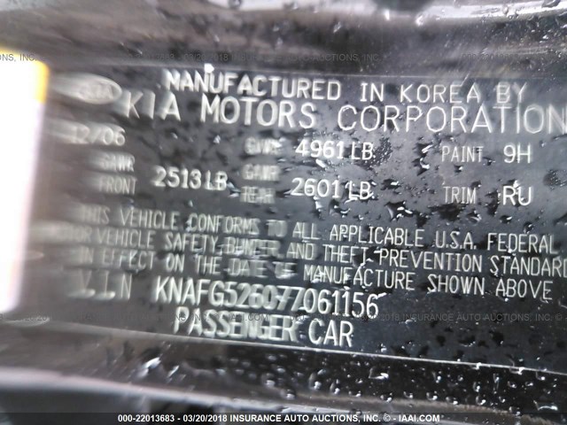 KNAFG526077061156 - 2007 KIA RONDO LX/EX BLACK photo 9