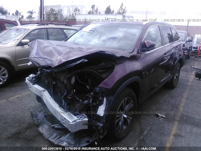 5TDKKRFH9GS143752 - 2016 TOYOTA HIGHLANDER XLE BURGUNDY photo 2