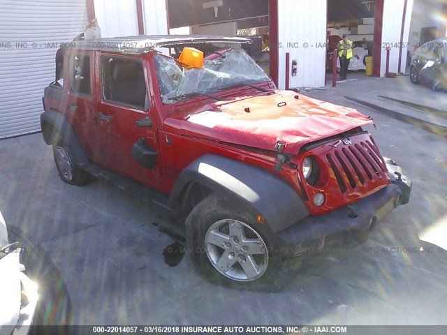 1C4BJWDGXFL545047 - 2015 JEEP WRANGLER UNLIMITE SPORT RED photo 1