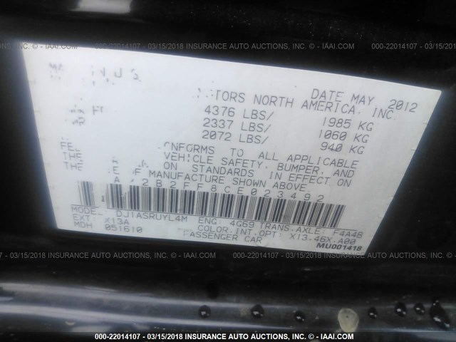 4A32B2FF8CE023492 - 2012 MITSUBISHI GALANT FE BLACK photo 9