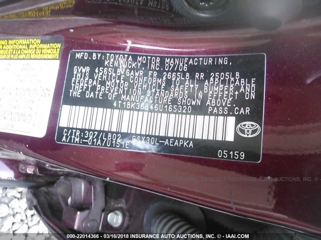 4T1BK36B46U165320 - 2006 TOYOTA AVALON XL/XLS/TOURING/LIMITED PURPLE photo 9