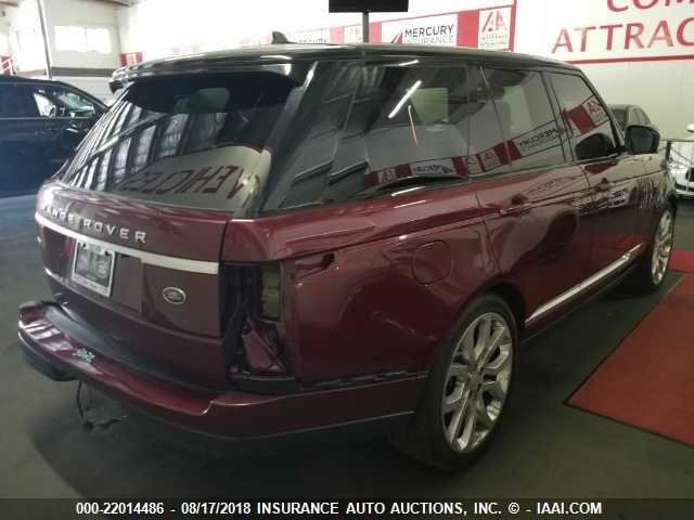 SALGS2KF3GA303440 - 2016 LAND ROVER RANGE ROVER HSE BURGUNDY photo 4