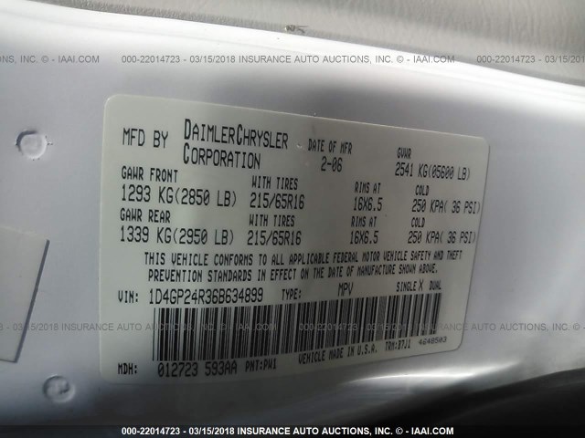 1D4GP24R36B634899 - 2006 DODGE GRAND CARAVAN SE WHITE photo 9