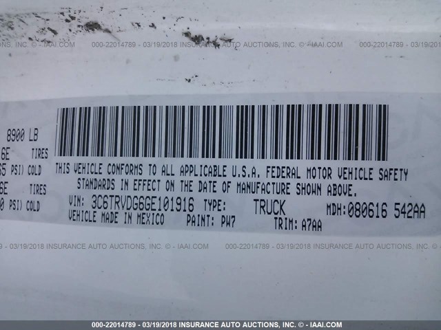 3C6TRVDG6GE101916 - 2016 RAM PROMASTER 2500 2500 HIGH WHITE photo 9