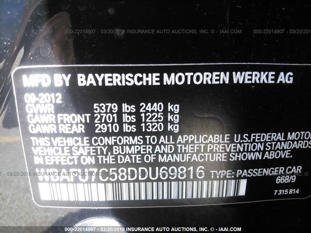 WBAFU7C58DDU69816 - 2013 BMW 535 XI BLACK photo 9
