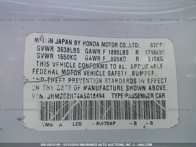 JHMZE2H74AS018494 - 2010 HONDA INSIGHT EX WHITE photo 9