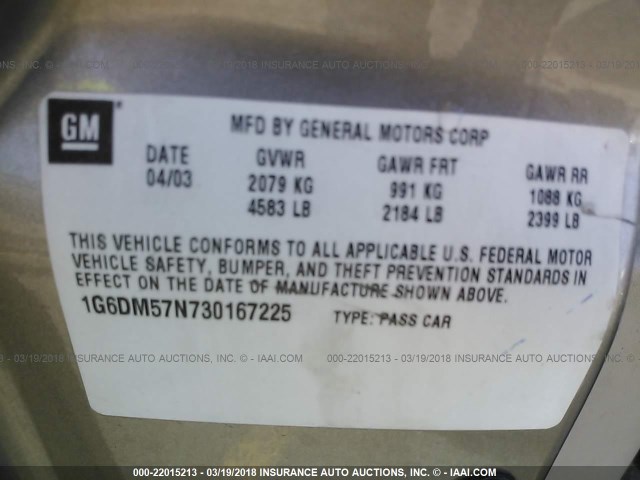 1G6DM57N730167225 - 2003 CADILLAC CTS GOLD photo 9