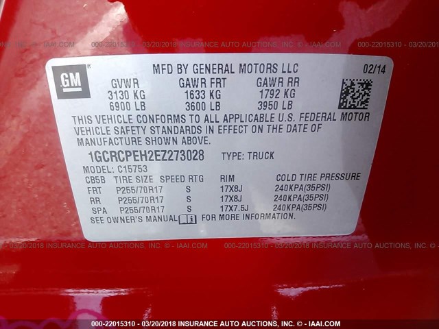 1GCRCPEH2EZ273028 - 2014 CHEVROLET SILVERADO C1500 RED photo 9