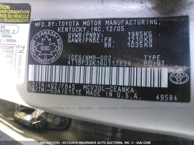 4T1BF32K16U117624 - 2006 TOYOTA CAMRY LE/XLE/SE TAN photo 9