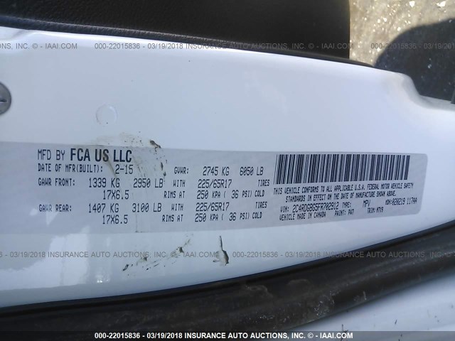 2C4RDGBG5FR702912 - 2015 DODGE GRAND CARAVAN SE WHITE photo 9