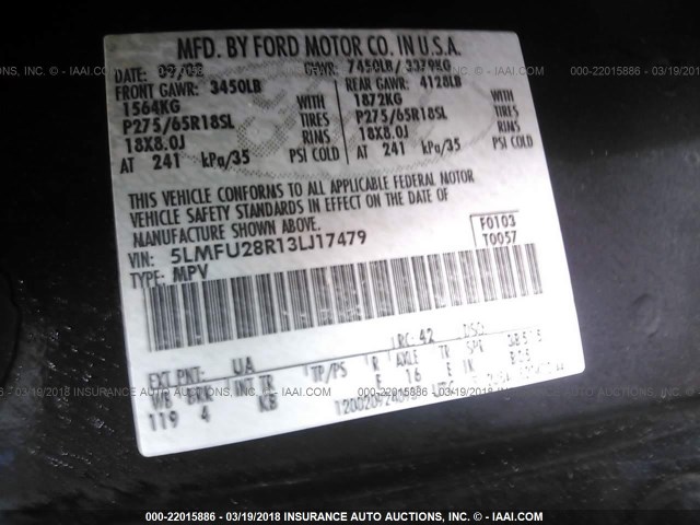 5LMFU28R13LJ17479 - 2003 LINCOLN NAVIGATOR 黑色 照片 9