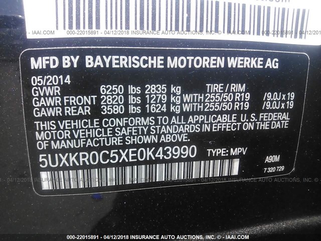 5UXKR0C5XE0K43990 - 2014 BMW X5 XDRIVE35I GRAY photo 9