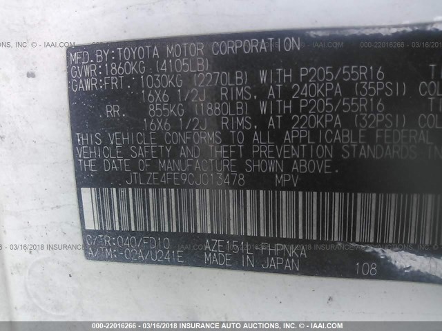 JTLZE4FE9CJ013478 - 2012 TOYOTA SCION XB WHITE photo 9