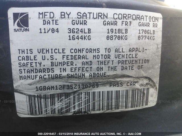 1G8AM12F35Z130769 - 2005 SATURN ION LEVEL 2 SILVER photo 9