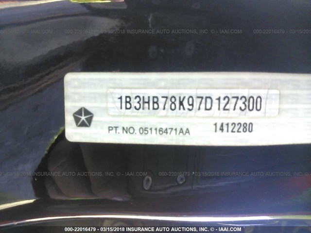 1B3HB78K97D127300 - 2007 DODGE CALIBER R/T BLACK photo 9