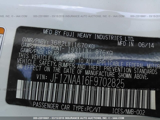 JF1ZNAA16F9702825 - 2015 TOYOTA SCION FR-S თეთრი ფოტო 9