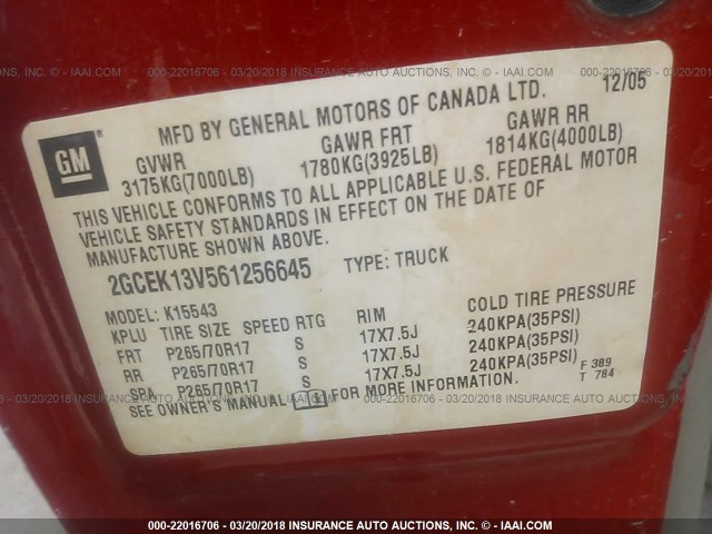 2GCEK13V561256645 - 2006 CHEVROLET SILVERADO K1500 RED photo 9