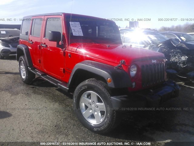 1C4BJWDG4EL319875 - 2014 JEEP WRANGLER UNLIMITE SPORT RED photo 1