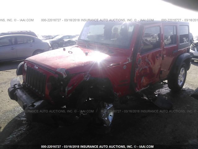 1C4BJWDG4EL319875 - 2014 JEEP WRANGLER UNLIMITE SPORT RED photo 2