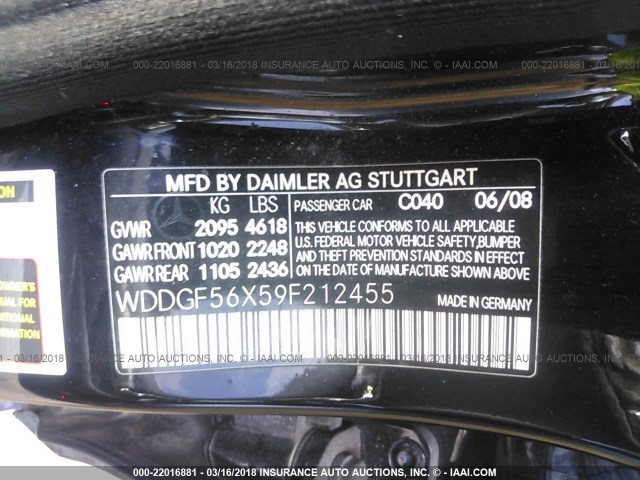 WDDGF56X59F212455 - 2009 MERCEDES-BENZ C 350 BLACK photo 9