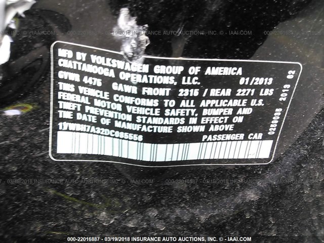 1VWBH7A32DC085556 - 2013 VOLKSWAGEN PASSAT SE BLACK photo 9