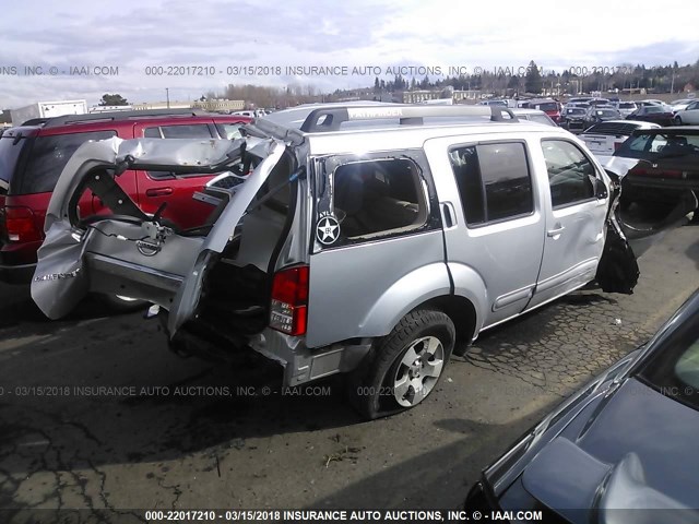 5N1AR18W97C634842 - 2007 NISSAN PATHFINDER LE/SE/XE SILVER photo 4