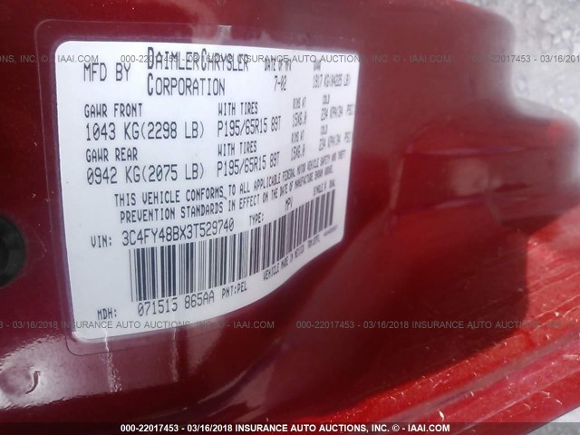 3C4FY48BX3T529740 - 2003 CHRYSLER PT CRUISER CLASSIC 红色 照片 9