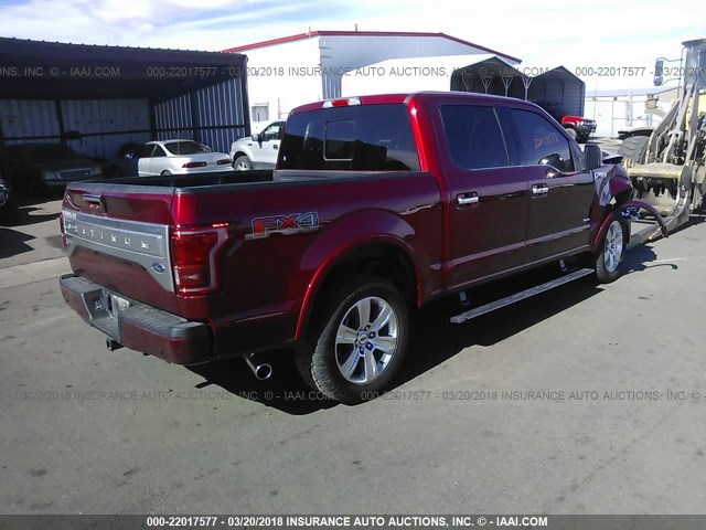 1FTEW1EG5HFC13356 - 2017 FORD F150 SUPERCREW RED photo 4