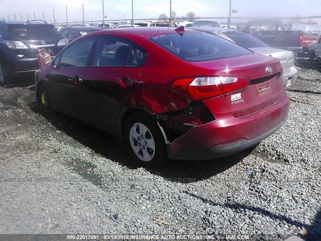 KNAFK4A65G5566003 - 2016 KIA FORTE LX RED photo 3